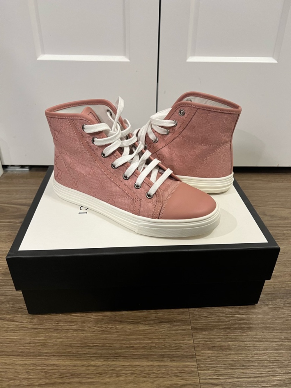 Gucci (WMNS) Gucci GG High-Top Sneakers 'Logo Print - Soft Pink’